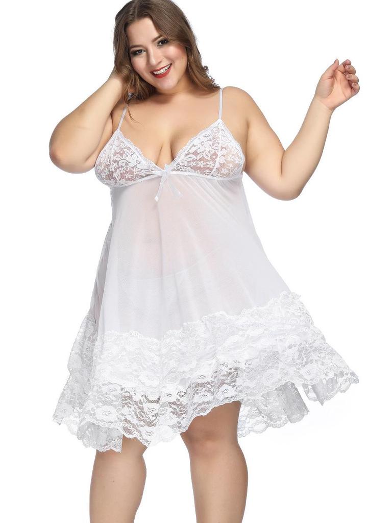 Camisón Transparente de Encaje Europeo y Americano para Mujer de Talla Grande