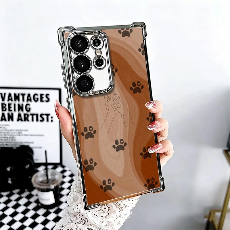 

Dog Footprint Paw Cute Pattern Plating Phone Case For Samsung Galaxy S24 S25 FE S26 Edge S23 Ultra S22 S21 Plus S20 Anti-Fall Ai Samsung S26 Edge