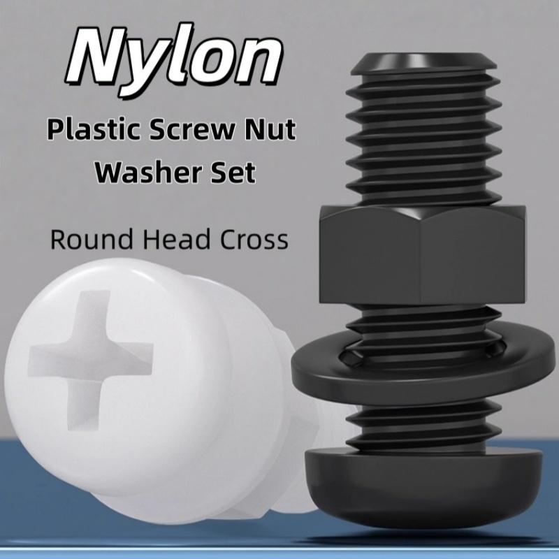 Nylon Round Head Cross Screw Washer Nut Set M2/M2.5/M3/M4/M5/M6 Used for Mechanical Acrylic Product Fixing Fastener White black