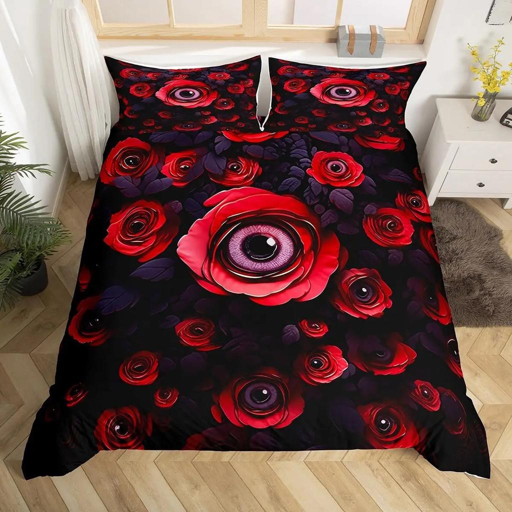 Eyes Comforter Cover Bohemian Hippie Water-Drop Duvet Cover Boho Eyes Nazar Amulet Bedding Set Mysterious Blue Eyes Quilt Cover