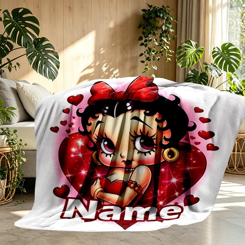 Custom Name Personalized Betty Boop Print Blanket, Home Decor, Bedroom, Sofa, Camping, Couch, Gifts for Birthday Christmas
