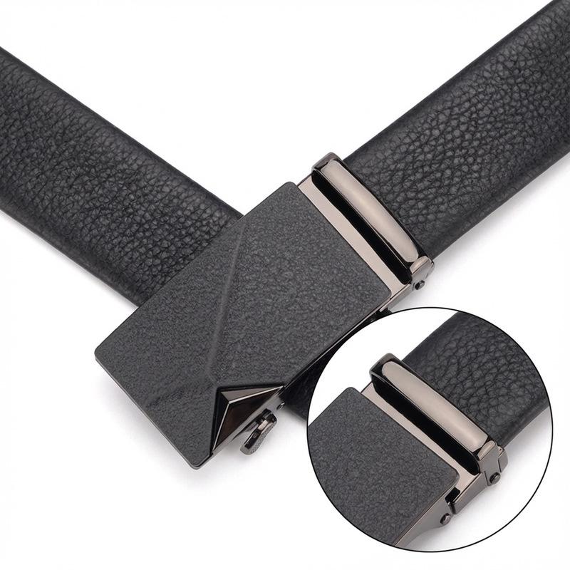 Men's Genuine Leather Automatic Buckle Belt - Top Layer Cowhide, Alloy, Fashionable, Versatile, Casual.