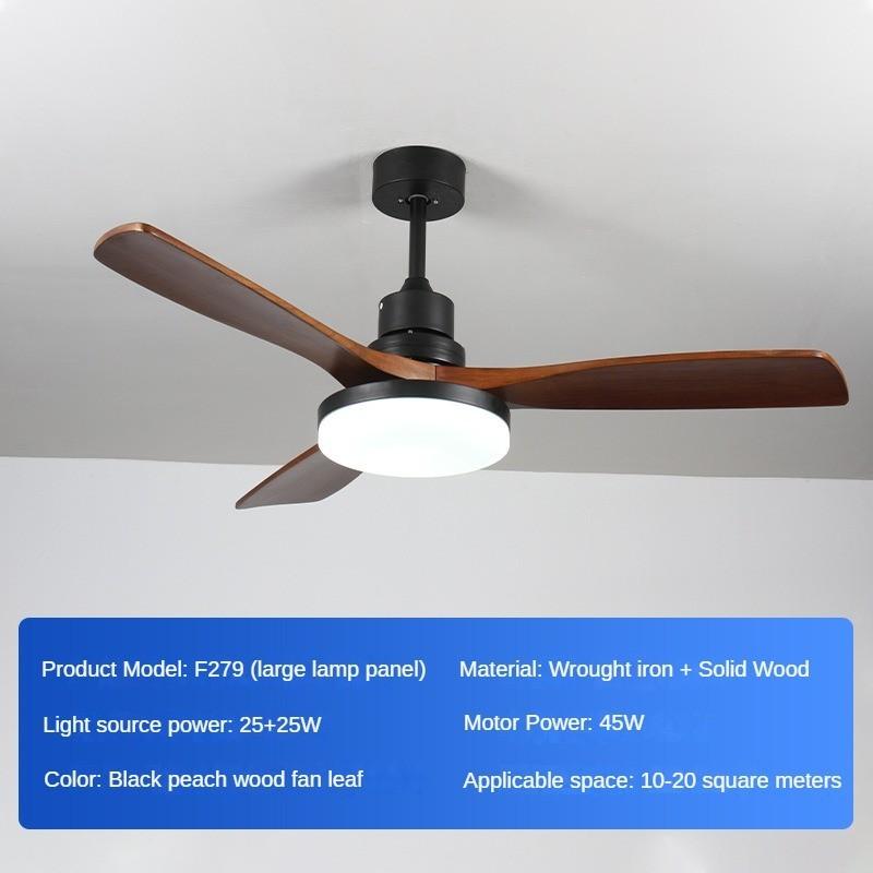 45W Full Spect Household Intelligent Variable Frequency Living Room Electric Fan Light Solid Wood Retro Restaurant Fan Light
