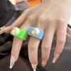 New Punk Ring Gold Color Bead Transparent Resin Acrylic Square Rings For Women Party Friends Gift Trendy Jewelry Hip Hop Rings