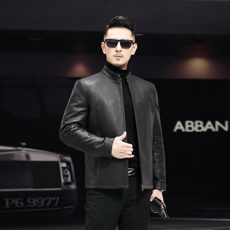 

Новое кожаное кожаное пальто из козьей кожи с узором оленя с вертикальными лацканами для мужчин среднего и пожилого возраста, мужская кожаная куртка со снятой внутренней подкладкой XXL