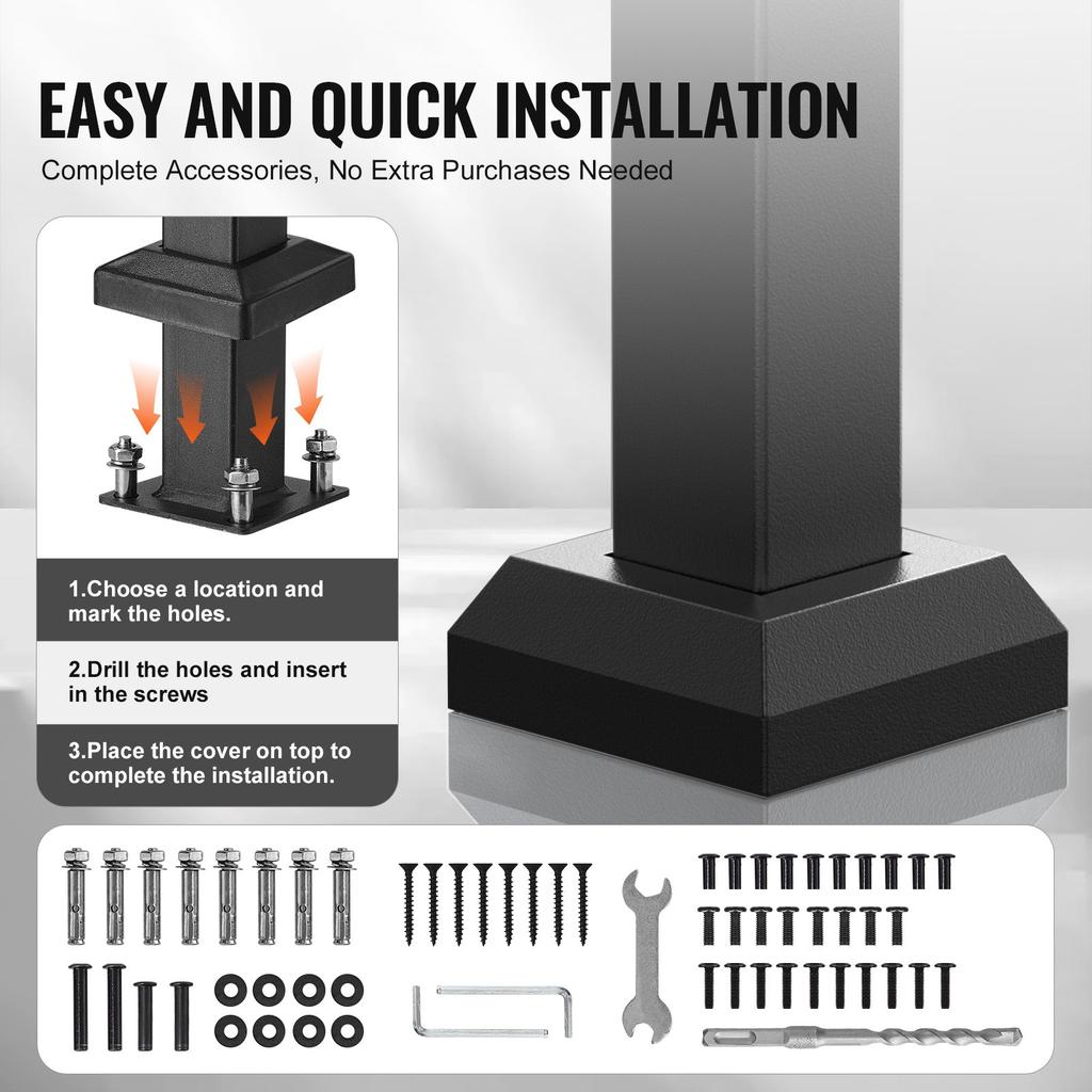 VEVOR Handrails for Outdoor Steps, 2-3 Step Stair Hand Rail Kit, Transitional Carbon Steel Railings with Installation Kit, Stair Rails for Seniors