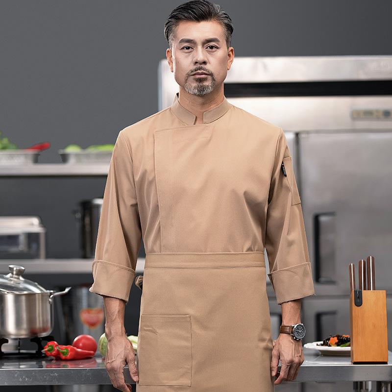 Men's Long Sleeve Elastic Waterproof Chef Uniform for Autumn/Winter - Ideal for Hotel, Restaurant, Hot Pot, BBQ, Canteen, and Bakery Kitchens.