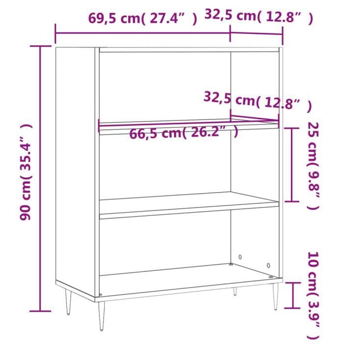 VidaXL Bibliothèque gris béton 69,5x32,5x90 cm bois d'ingénierie 828352