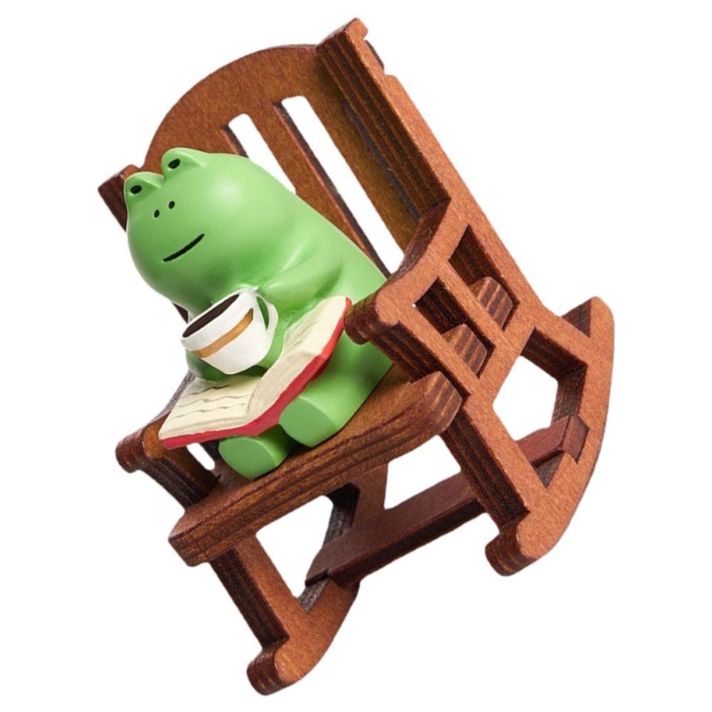 2PCs/set Cute Reading Frog Miniatures Mini Small Chair Ornaments Rocking Chair Frog Models  Home