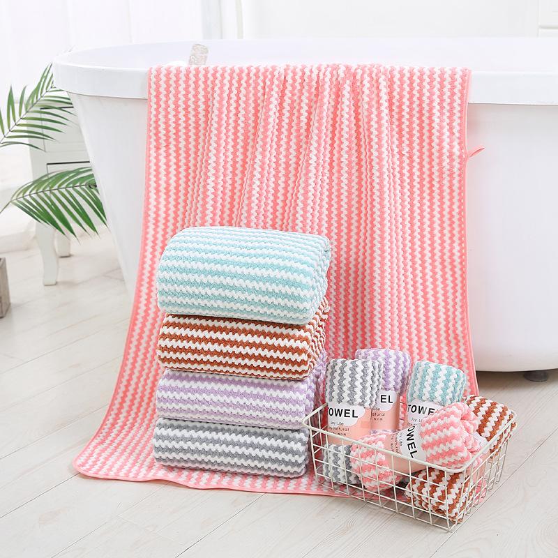 Color Bar Pineapple Grid Yang Corrugated Bath Towel Coral Fleece Absorbent Soft Bath Towel