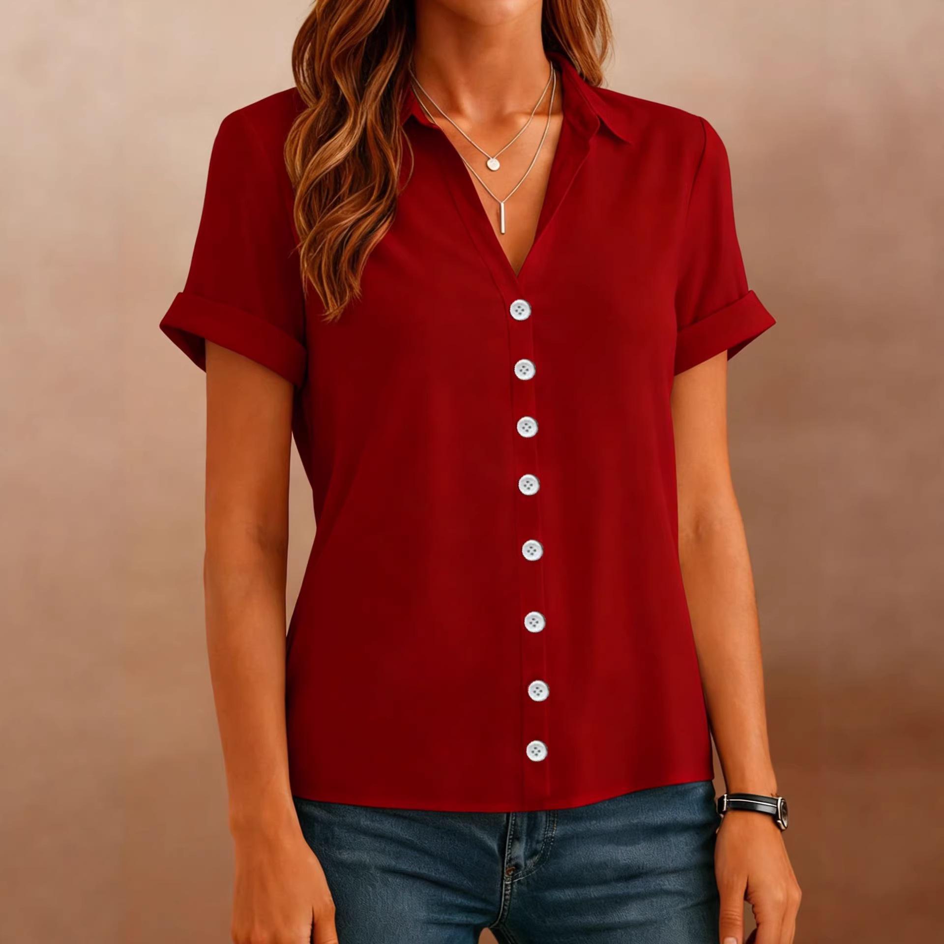 2026 Plus Size Women’s V-Neck Summer Blouse Shirt 2XL