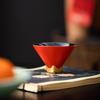 Chinese Tea Set Matte Red Ceramic Tea Cup with Gold Trim Handmade Traditional Gongfu Tea Cup for Wedding Gift Home Decor