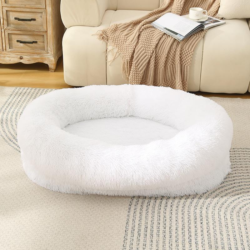 Round Plush Pet Bed for Dogs Cats Fluffy Warm Soft Circle Cushion Mat Detachable Washable Dog Sofa for Kennel Cozy Sleeping Mattress