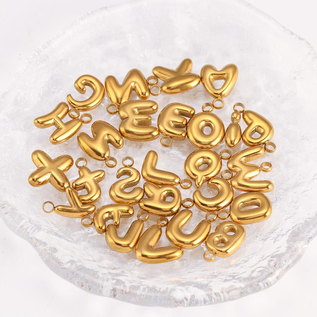 3Pcs Bubble Letter Charms Fadeless Gold Color PVD Plated Balloon Alphabet A-Z Pedant DIY Initial Necklaces Women Jewelry Making