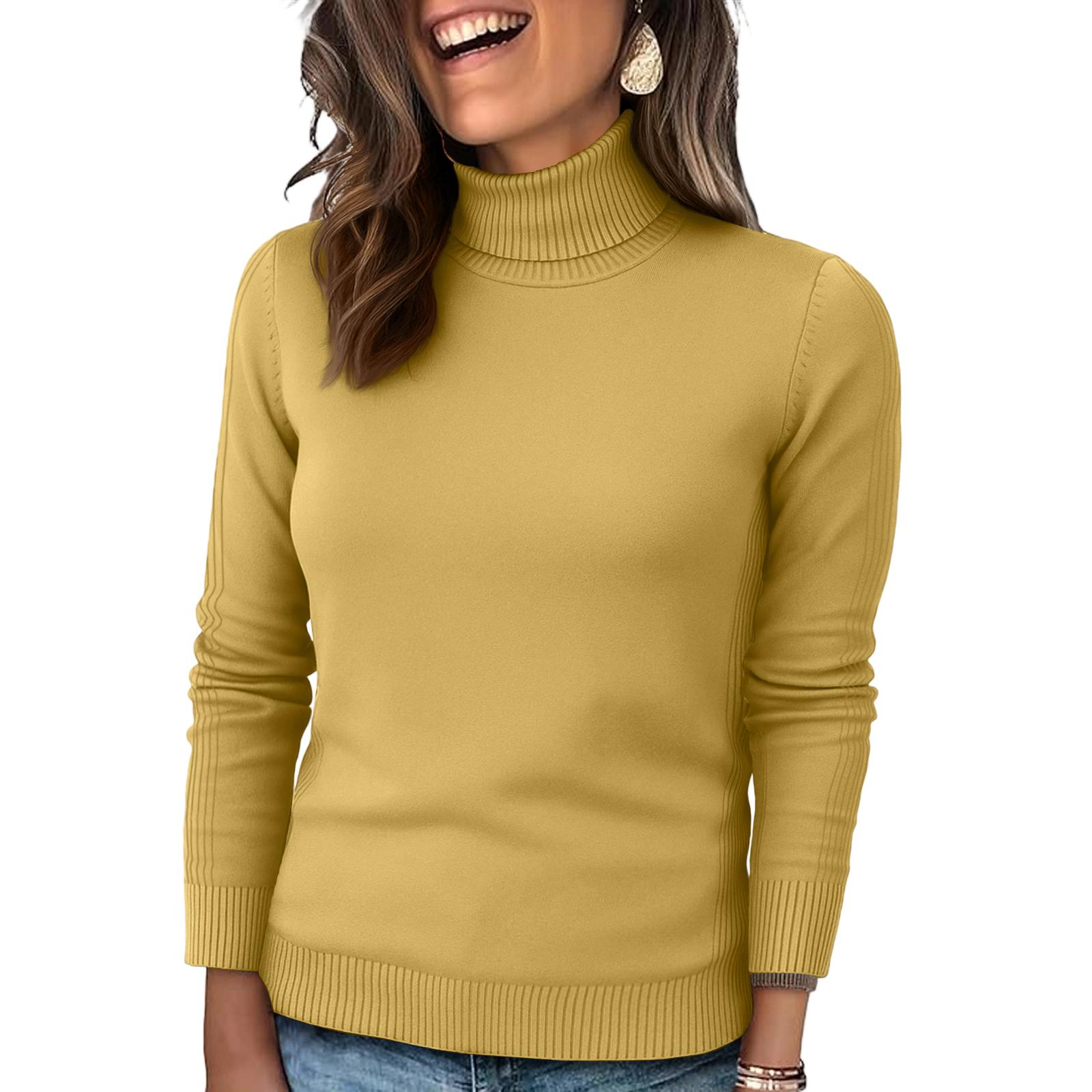 

Women s Knitted Solid Color Long Sleeved High Neck Pullover Top XL