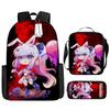 Classic Popular Funny Novelty Gacha 3D Printed 3pcs/Set Pupil School Bags Laptop Daypack Backpack Lunch Bag Pencil Case