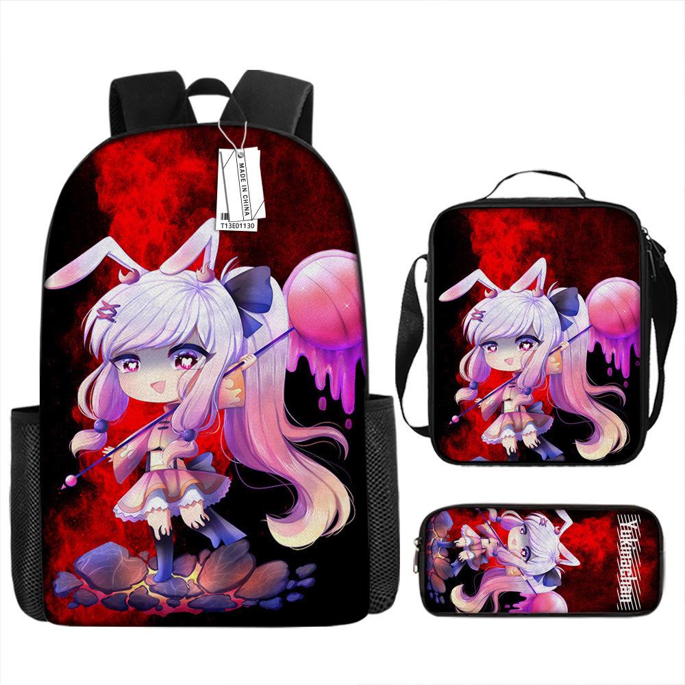 Classic Popular Funny Novelty Gacha 3D Printed 3pcs/Set Pupil School Bags Laptop Daypack Backpack Lunch Bag Pencil Case