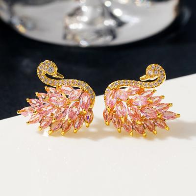 S911 Silver Needle Temperament Light Luxury Micro-inlaid Zircon Swan Stud Earrings Exquisite Fashion Simple Versatile Silver Needle Earrings Earrings
