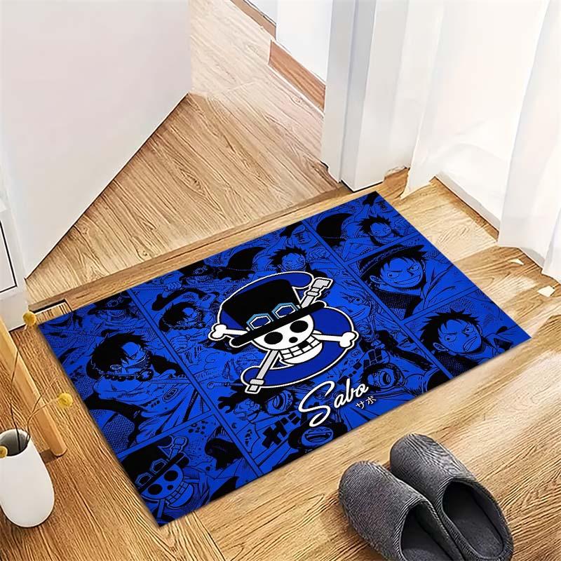 Red Pirate Skull Cross Swords Area Rug, Shanks Comic Collage Print Non Slip Floor Carpet for Living Room Bedroom Decor