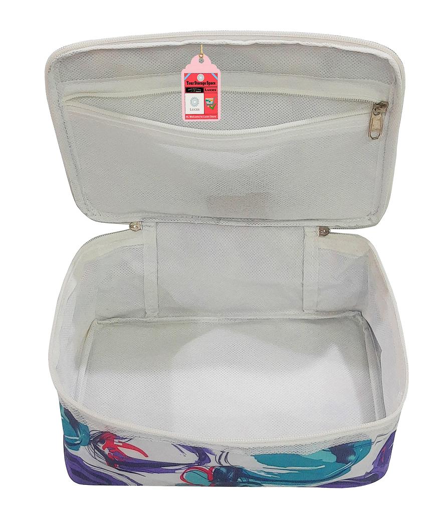 LUCES® Fabric Women Makeup Storage Box Travel Vanity Artist Storage Bag Zipper Pouch Cosmetic Utility Toiletry Wardrobe Organizer Jewellery Pouch Pa