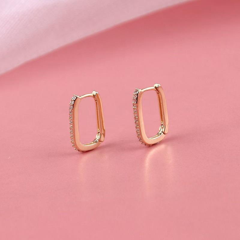 Геометрические серьги-каффы в корейском стиле, U-образной формы, инкрустированные бриллиантами: Женские модные серьги Лето 2025