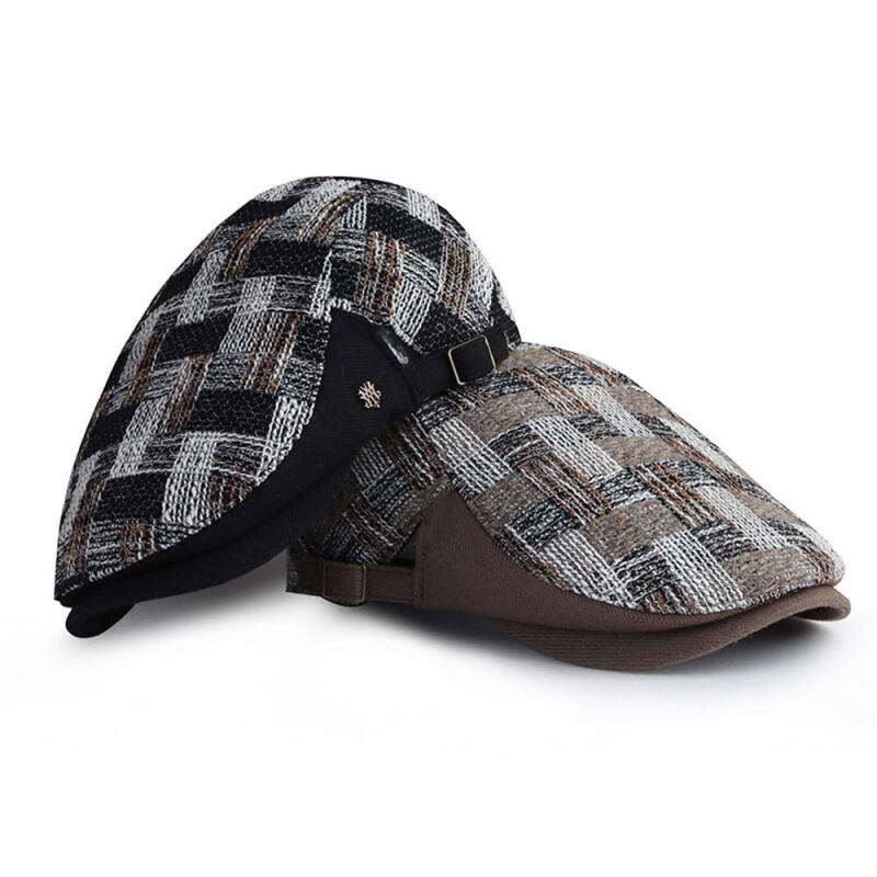 Oversized grid pattern gentleman s hunting cap beige