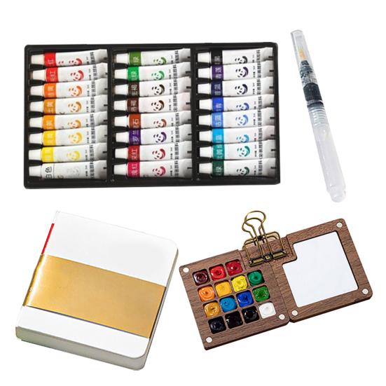 Watercolor Palette Set Mini Pocket Artist Travel Kit Compact Sketch Board with 8/15 Colors Portable Size Color Mixing Kit
