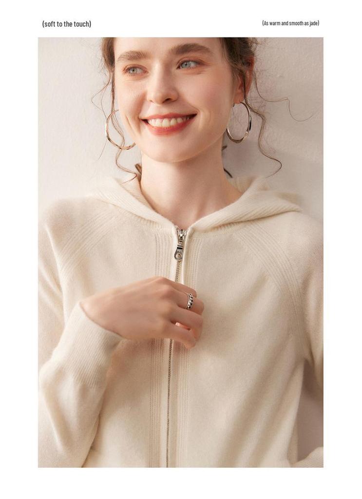 Women's Thick Hooded Cashmere Wool Cardigan Sweater