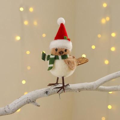 Christmas Plush Bird Ornaments With Santa Hat And Scarf Cute Soft Stuffed Decor For Xmas Tree Home Holiday Party Deco