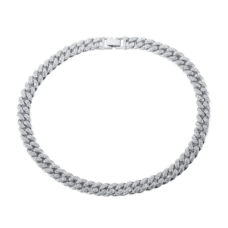 New Street Trendsetter: Double Row Full Diamond Alloy Hip Hop Cuban Chain Bracelet Necklace, 12.5mm, European & American Style.