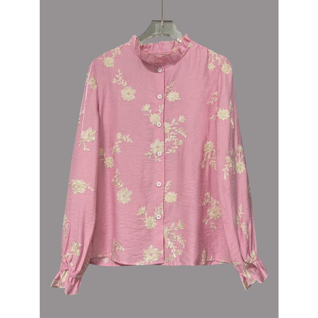 Fall Winter Women's Long Sleeve Printed Blouse, Turn-down Collar Lantern Sleeve Shirt, European American Style Outerwear Crossborder Top