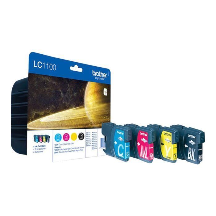 Pack de 4 cartouches d'encre Brother LC1100 - Noir, Jaune, Cyan, Magenta - Originales - Blister