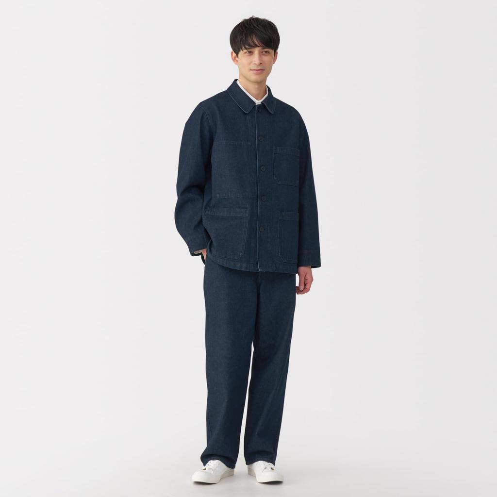 MUJI Men's Wide-leg Kapok-Blend Denim Pants (AE0ZHA5S) in Dark Navy (Men's Size S)