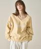 GRIDAJ Ribbed V-Neck Logo Sweatshirt _ Yellow