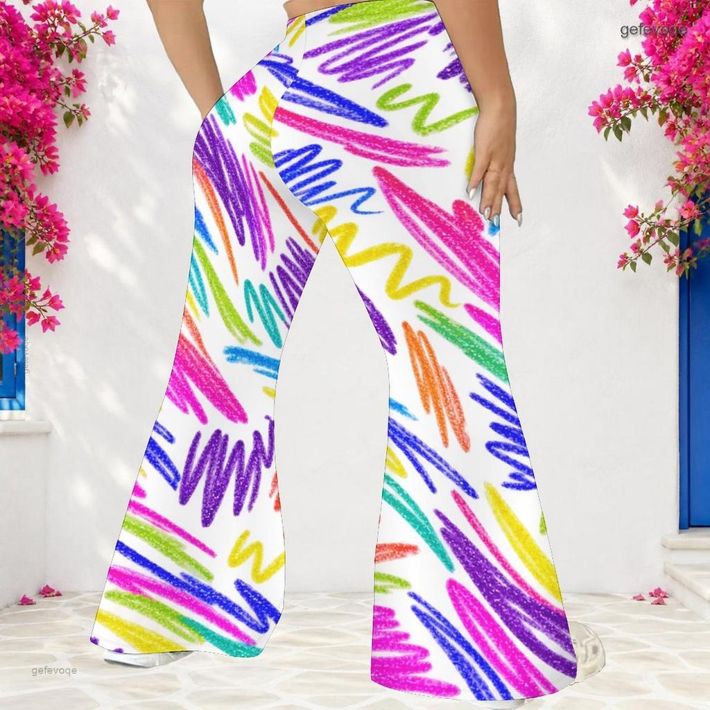 Women Plus Size High Waist Geometric Printed Full Length Flared Pants