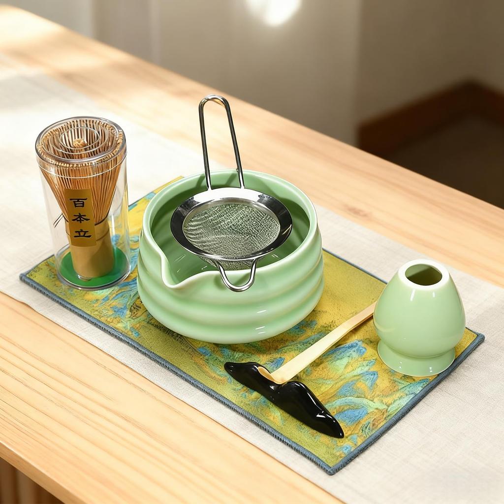 EatnMgan Matcha Tea Ceremony Set with Matcha and Chasen Perfect for A perfect gift for or Respect for the Aged Set, 7-Piece Bowl, Chasen, Chashaku,