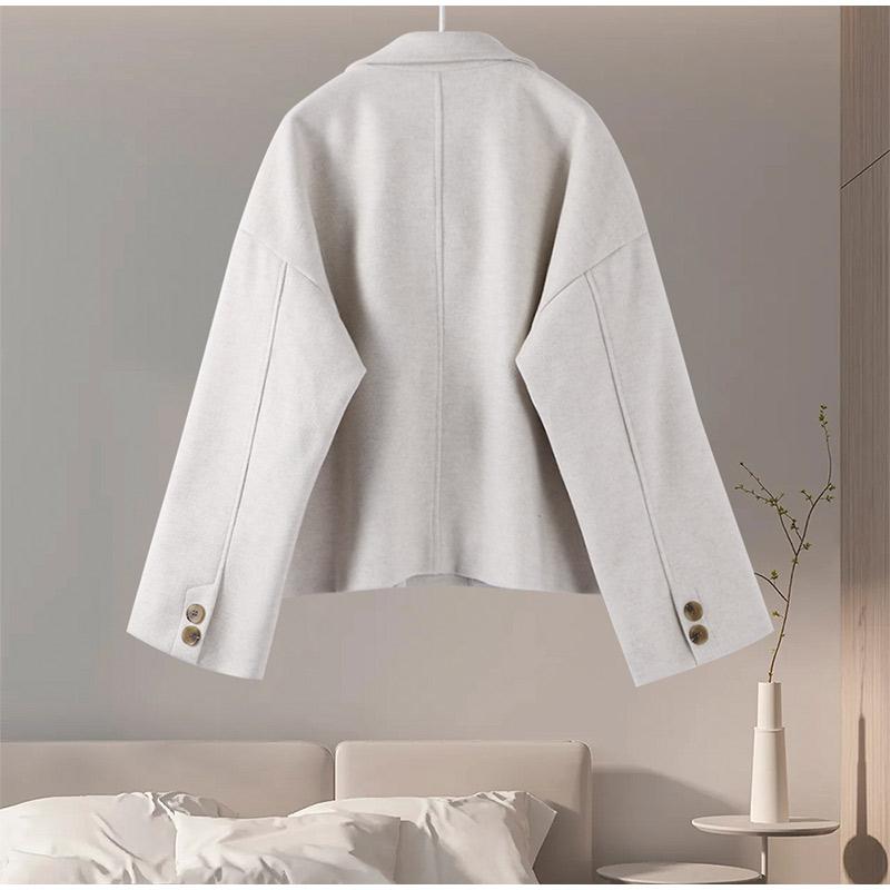 Einfarbige Umlegekragenjacke für Damen, lässig, locker, langärmelig, einreihig, kurze Jacken, Herbstmode, Mantel, Oberbekleidung