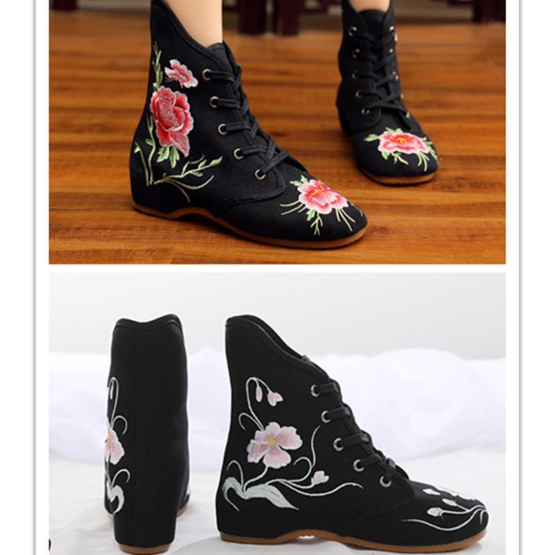 Autumn and winter cm boots embroidered cloth shoes short boots women's inner heightincreasing cloth shoes women's boots