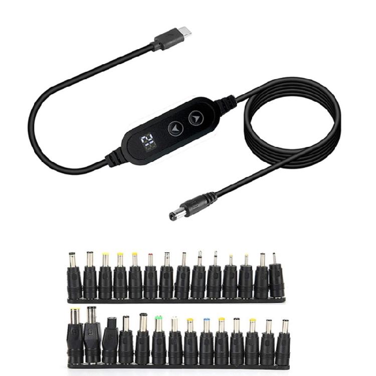 Type C to DC5521 Adapter Cable Adjustable Voltage 5V9V12V15V20V for Laptops and Electronic Gadgets