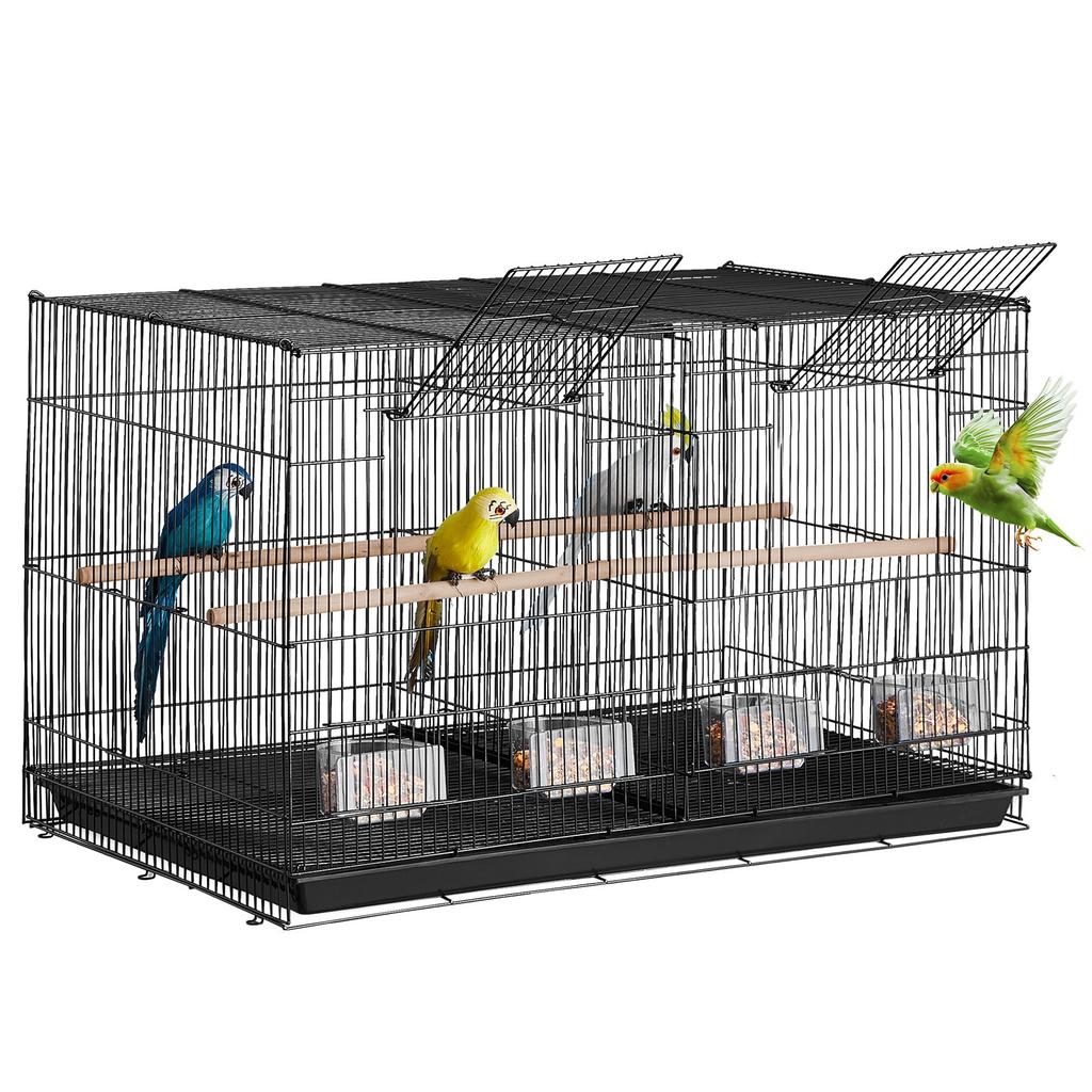 VEVOR Bird Cage, 18 In, Small Parakeet Cage with Divider, Sturdy Metal Bird Flight Cage, Travel Birdcage with 5 Perches & 4 Feeding Cups