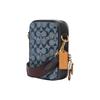Coach Stanton 13 Floral Print Color Block Zipper Canvas And Leather Crossbody Bag Mini Men bags Brass Denim-Blue C8235-B4EI