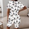 Women Plus Size White Halloween Printed Round Neck Short Sleeve Longline Top Fitted Shorts Two Piece Set