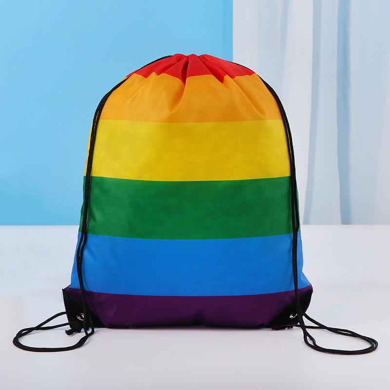 1pc Rainbow Color Bundle Pocket, Portable Travel Clothes Shoes Storage Bag Backpack, Colorful Dustproof Polyester Storage Bag with Drawstring