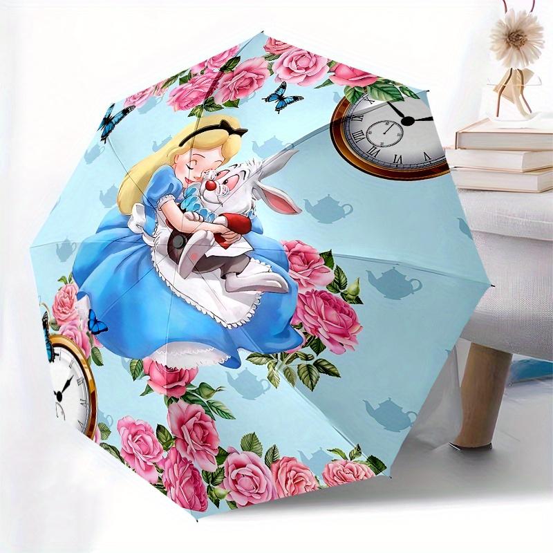 1 Auto Open Alice, White Rabbit Themed Colorful 8-rib Portable Umbrella for Men and Women, A Compact Commuting Companion Suitable for Daily
