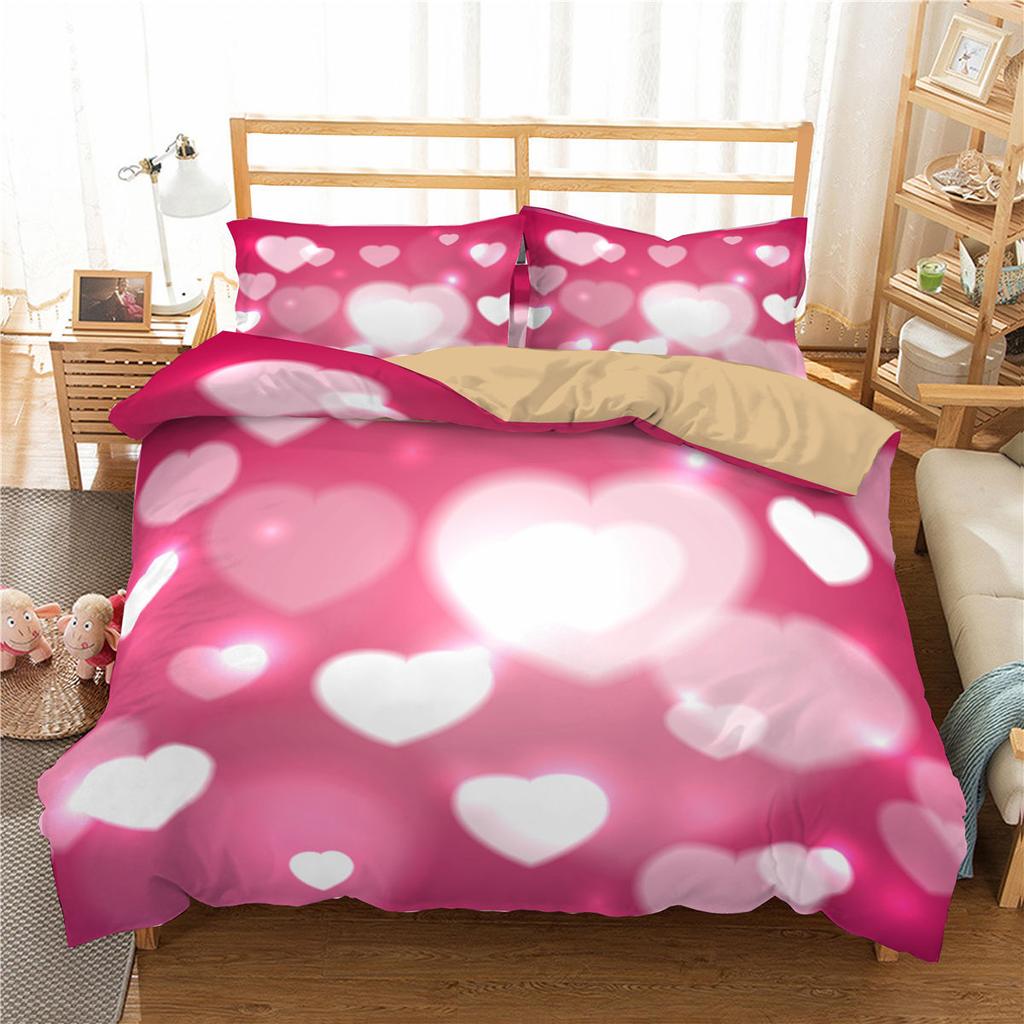 Couple Bedding Set Bedroom Valentine's Day Color Quilt Cover Pillowcase Bedding Single Double Bed Full Size 2/3 Pieces Microfiber Material