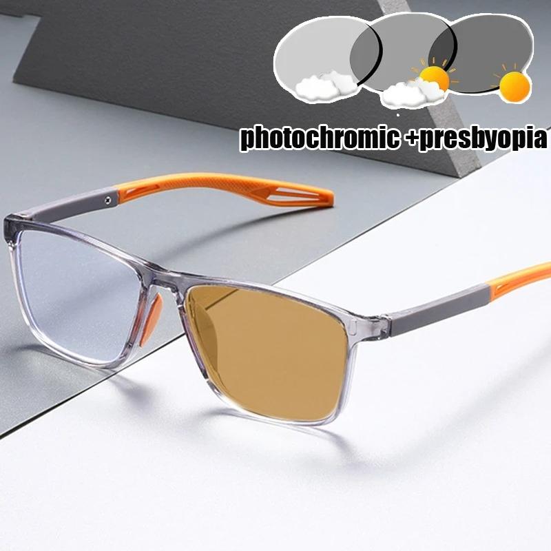 Unisex Photochromic Reading Glasses Ultra-light TR90 Sport Presbyopia Retro Sunglasses Diopter 0 To +4.0 Color Changing