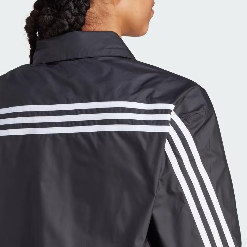 Adidas Women's Loose Fit Recycled Material Windbreaker Jacket Mesh Lined 3-Stripes Black IB4154