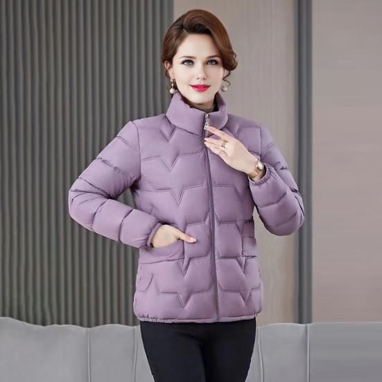 Frauen Baumwolle Jacke Stehkragen Langarm Einfarbig Reißverschluss Herbst Winter