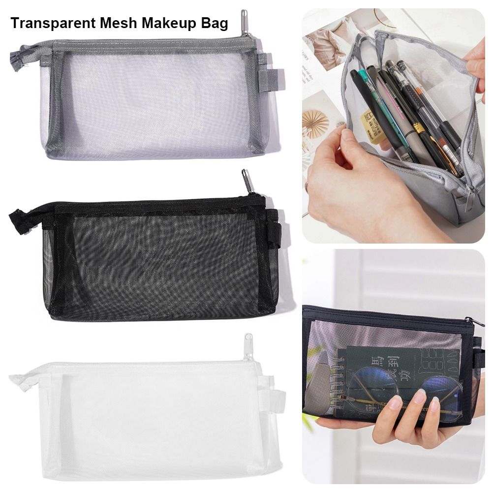 Multifunction Mesh Makeup Bag Grey/Black/White Ladies Toiletry Storage Bag