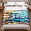 Fish Ocean Theme Soft Blanket Personalized Custom Name Text Print Warm Blanket Home Sofa Bedroom Decor